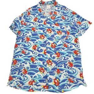 Pokemon Magikarp Great Wave Rayon Button Down Shirt M